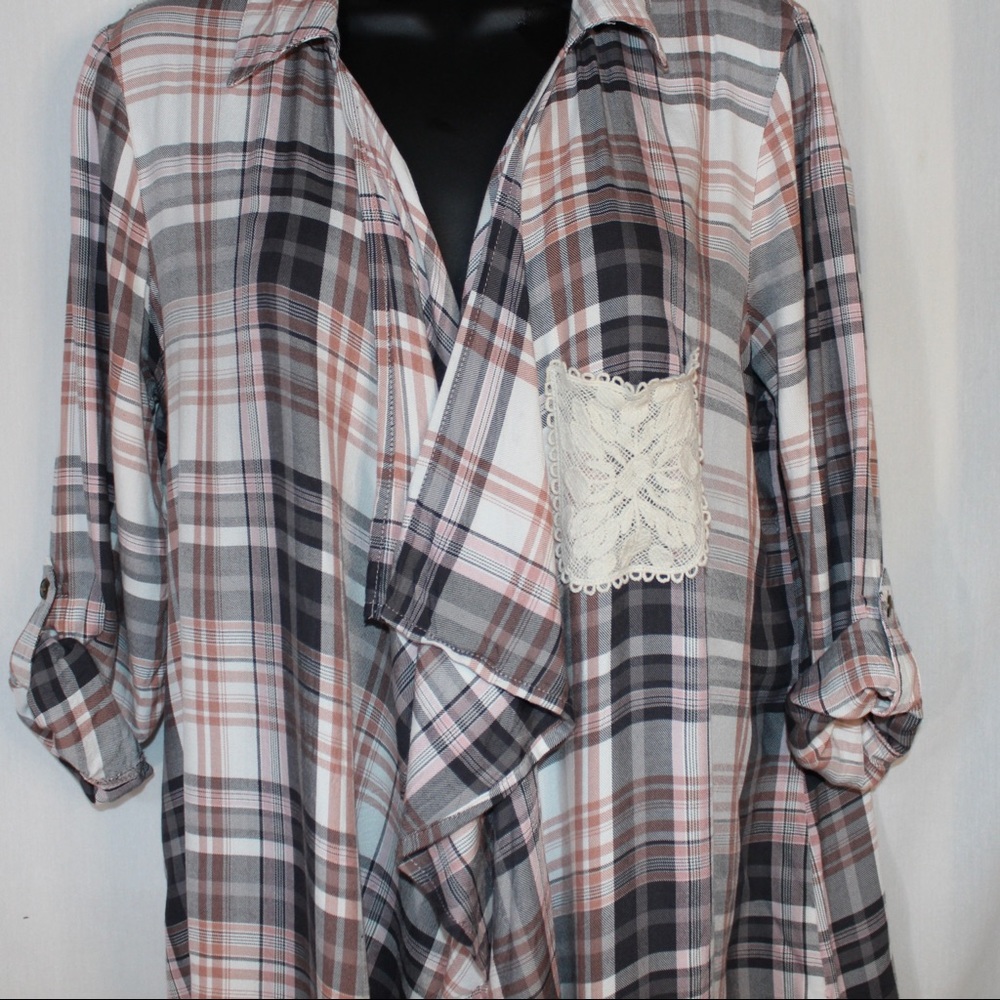 One world open from shacket with embroidered detail boho casual size S